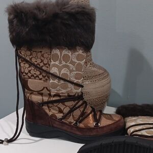 Coach Brown and Tan Winter Boots with Faux Fur